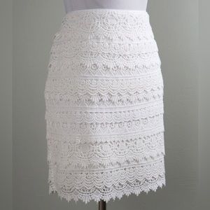 White House Black Market white lacey tiered skirt